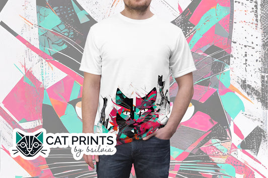 Catitude in Color: Bold Cat Tee for Fierce Feline Fans, Unisex Cut & Sew Tee