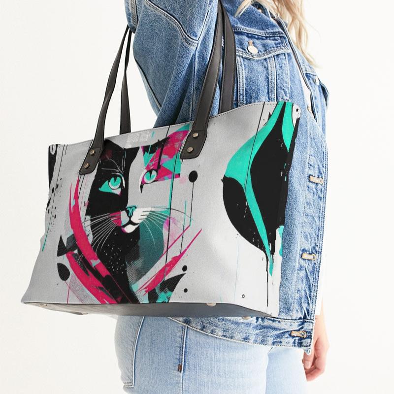 Chic Feline Abstract Art Tote Bag Modernist Meow Collection Stylish Tote