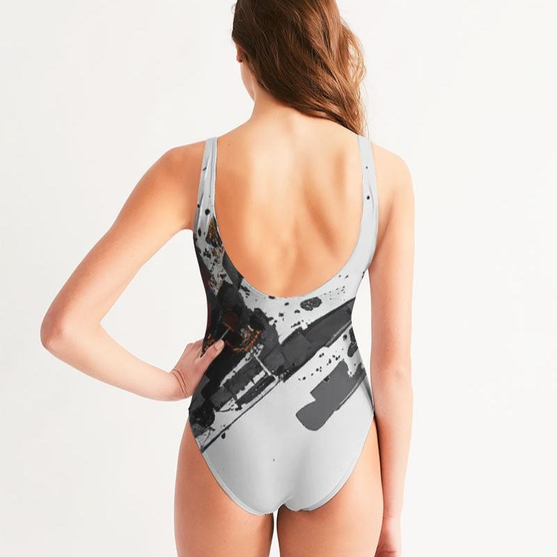 Cosmic Calico - Modern Abstract Cat Art Women's All-Over Print One-Piece Swimsuit