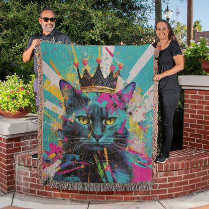 Majestic Cat Woven Blanket – Vibrant, Cozy, and Perfect for Cat Lovers