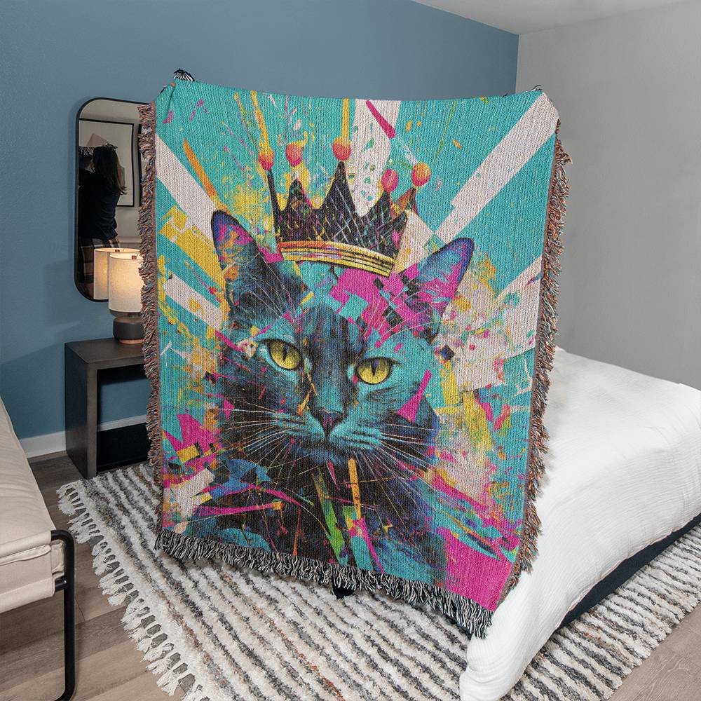 Majestic Cat Woven Blanket – Vibrant, Cozy, and Perfect for Cat Lovers