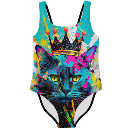 Vibrant Cat Royalty One-Piece Swimsuit - Perfect for Beach, Pool Parties, and Festivals!